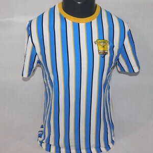 Nickelodeon Mens M  SpongeBob Squarepants Blue white Yellow Striped T Shirrt